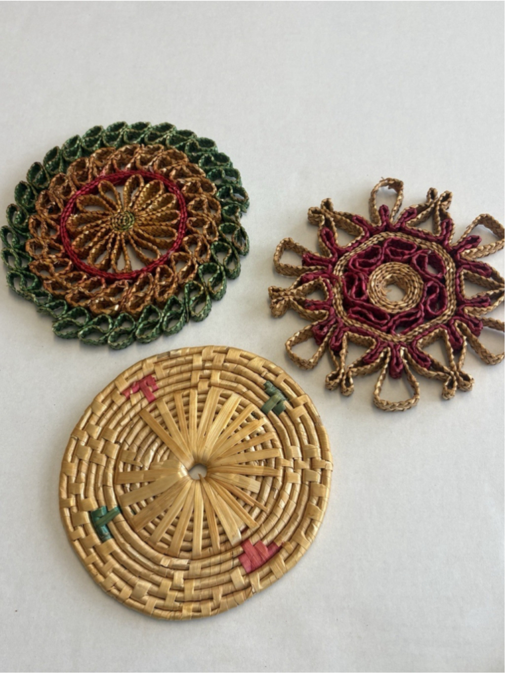 Lot of 3 VTG Wicker Straw Hot Pad Trivet Woven Rattan Raffia Wall Decor - Picture 6 of 10
